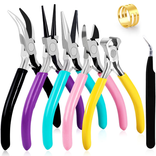 URSKYTOUS 5Pcs Jewelry Pliers Set Jewelry Making Pliers Tools Kit Include Jewelry Making Needle Nose Chain Nose Round Bent Pliers Wire Cutter for Bracelet Beading DIY Craft Jewelry Making Supplies