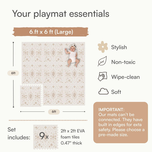 Lillefolk Baby Play Mat for Floor – 6x6ft Vintage Vanilla | Soft Non Toxic Premium EVA Foam Tiles for Tummy Time, Crawling & Playroom – Waterproof Floor Mat for Babies & Toddlers (9 Tiles)