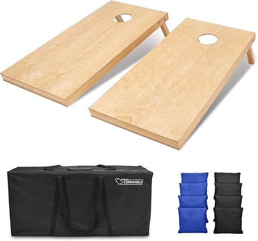 GoSports Regulation Size Wooden Cornhole Set with Natural Wood Finish - Includes Carrying Case