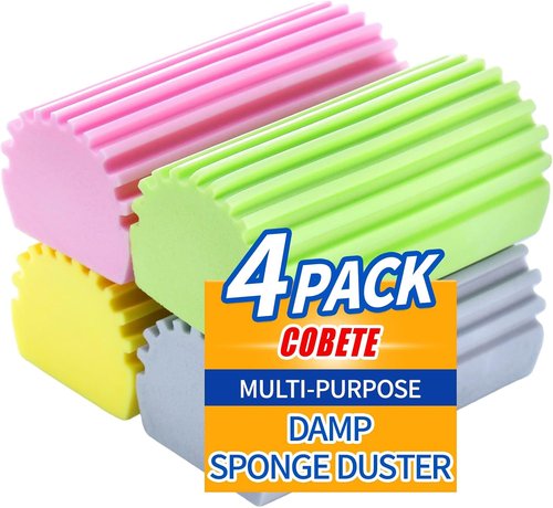 COBETE Damp Clean Duster Sponge - Reusable Magic Eraser for Household Cleaning | 4-Pack Multi-Color Set