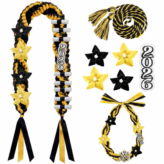 Craftsatin 2026 Graduation Money Leis with Honor Cord Class of 2026 Graduation Ribbon Money Leis Double Braided Handmade Necklace Kit for for High School College Grad Party Supplies(Gold Black)