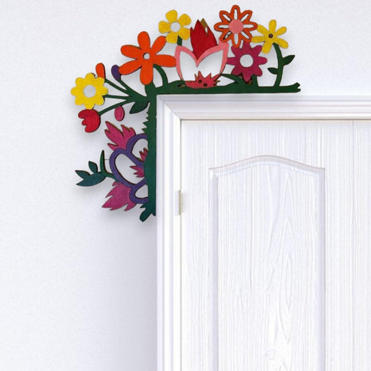 2024 Hand Painted Door Topper, Metal Left Sided Hummingbird Flower Cardinal Flamingo Starfish Leaf Funny Creative Door Frame Topper Corner Silhouette Wall Art Decor for Nature Lovers (Flower)