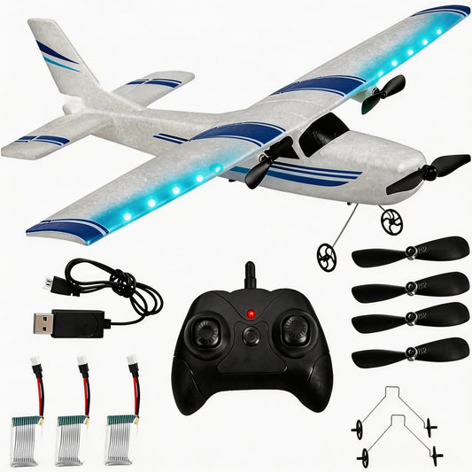 MATHSLICE RC Airplane,RC Plane, 2.4GHz 2 Channels RTF RC Aircraft with 3-Axis Gyro for Beginner Easy to Speedy Fly Glider Toys with 2 Extra Batteries [ 3 Batteries ]