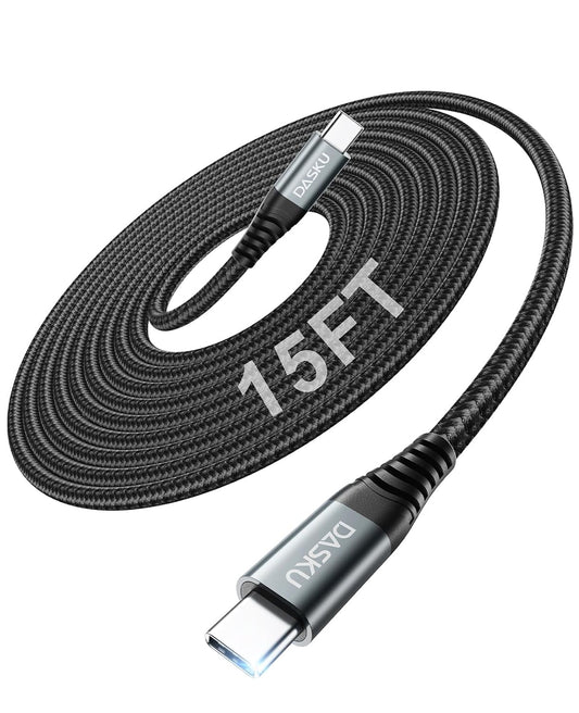 15FT 100W 1Pack, 17/16/15/Pro S23/Switch/More USB C to C Cable Extra Long USB C Cable Fast Charging,USB C to USB C