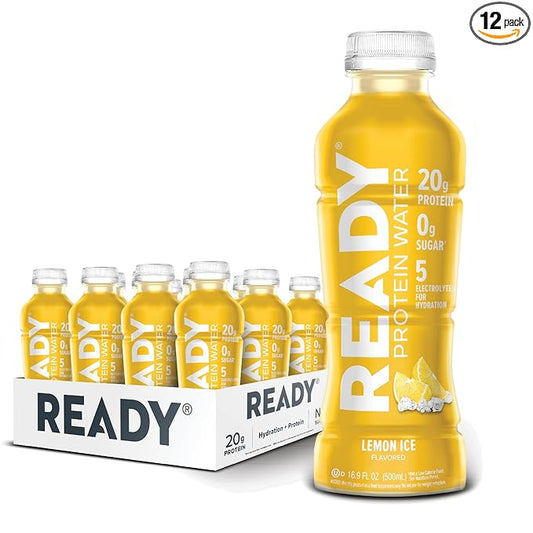 Ready® Protein Water ??20g Whey Protein Isolate, Zero Sugar, Low-Calorie Sports Drink for Hydration & Recovery ??Electrolytes, Essential Amino Acids ??Lemon Ice, 16.9 fl oz Bottles (12-Pack)