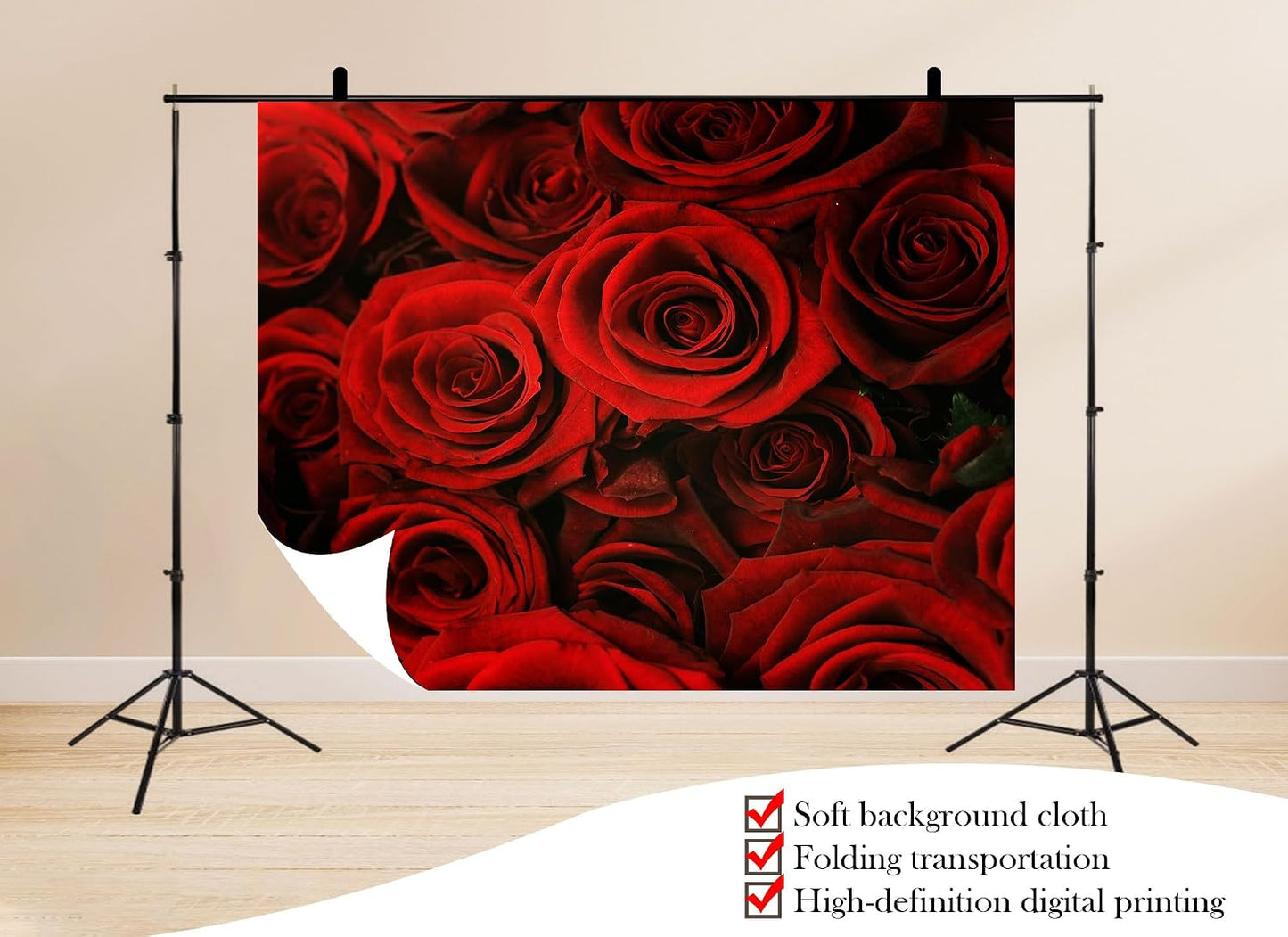 UPXIO 10x7ft Luxury Red Rose Bouquet Backdrop Dense Floral Blooms Photo Background Tapestry for Wedding Anniversary