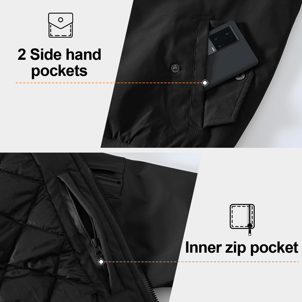 Gopune Men's Windproof Bomber Jacket Warm Water Resistant Windbreaker Winter Outwear Quilted Jackets Coats Black,L