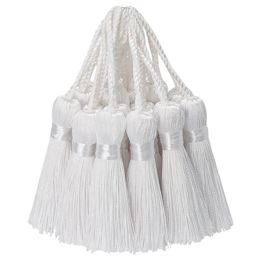 Bookmark DIY Decoration Crafts Tassels: 30pcs Sewing Fringe with String for Graduation Cap Memorial Hanging Ornament,Jewelry Making,Earring Keychain Accessory,Pillow Trim,Key Charms (White)