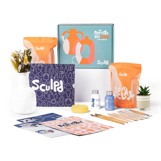 Sculpd - The Original Pottery Kit for Adults - Air Dry Clay for Adults, Tools, Varnish, Paints, Brushes, Couples Date Night Arts & Crafts Set, Matte Varnish