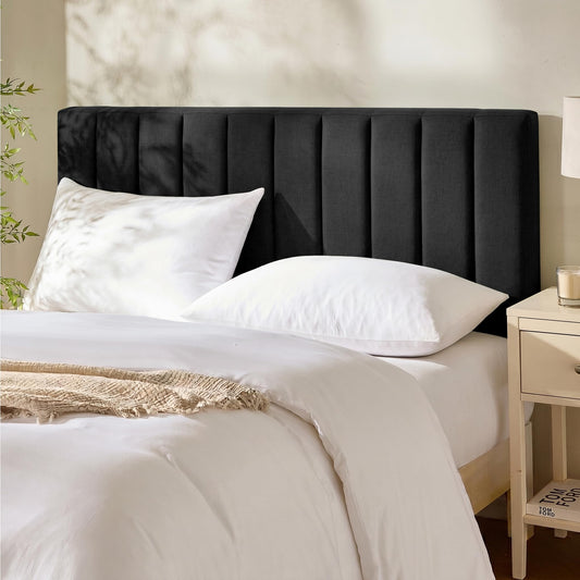 Hearth & Harbor Upholstered Queen Headboard - Easy Assemble Channel Stitched Headboard Queen Size - Wall Mounted Headboards with 3D Soundproof Wall Panels Peel & Stick Floating Headboards, Black