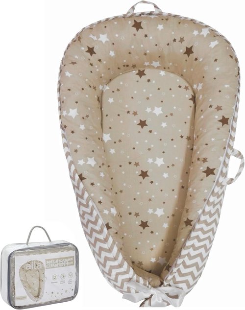 Aila+Aiden Baby Lounger - Organic Cotton Infant Lounger | Reversible & Portable Floor Lounger | Soft Washable Cover - Star Collection (Tan)