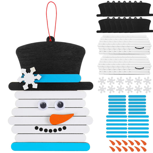 Shellwei 24 Pcs Winter Snowman Stick Craft Ornament DIY Wooden Christmas Craft Snowman Stick Ornaments Winter Art and Crafts Hanging Decoration for Xmas Home Party Activity Supplies