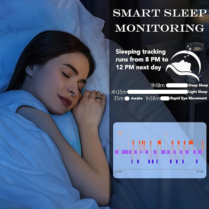 Smart Health Ring for Women Men Fitness Tracker with Heart Rate, Blood Oxygen, Blood Pressure, Sleep Monitoring, Step Counting, IP68 Waterproof for iOS and Android, No Subscription Fee, Gold 12