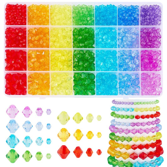 PH PandaHall 2310pcs Crystal Beads for Jewelry Making 4mm 6mm 8mm 10mm Acrylic Faceted Bicone Beads Transparent Loose Bead for Bracelet Necklace Earring Jewelry Making and DIY Craft, 7 Colors