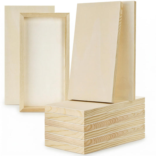 Yarlung 10 Pack Unfinished Wood Panels, 12 x 6 Inches Birch Wooden Cradled Painting Panel Canvas Boards for Watercolor, Arts and DIY Crafts, Easel Display, Use with Oils, Acrylics