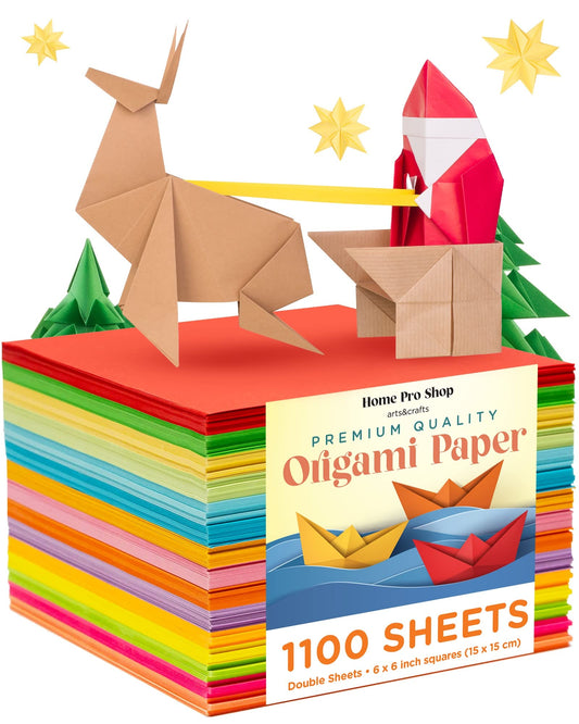 HPST Origami Paper - 1100 Sheets - Double Sided 6x6 inches Origami Squares for kids - 15 Vibrant Colors - Easy Fold Papers for Arts & Crafts