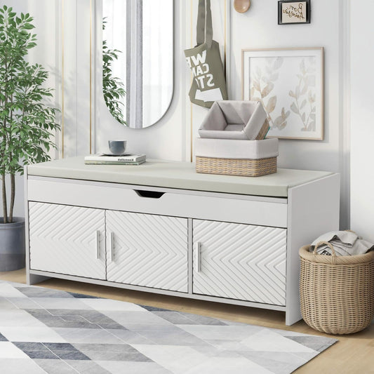 ECOTOUGE Storage Bench, Shoe Bench with Lift Top Storage, Entryway Bench with Cushioned Seat, Adjustable Shelf for Living Room, Bedroom, Hallway, Light Grey