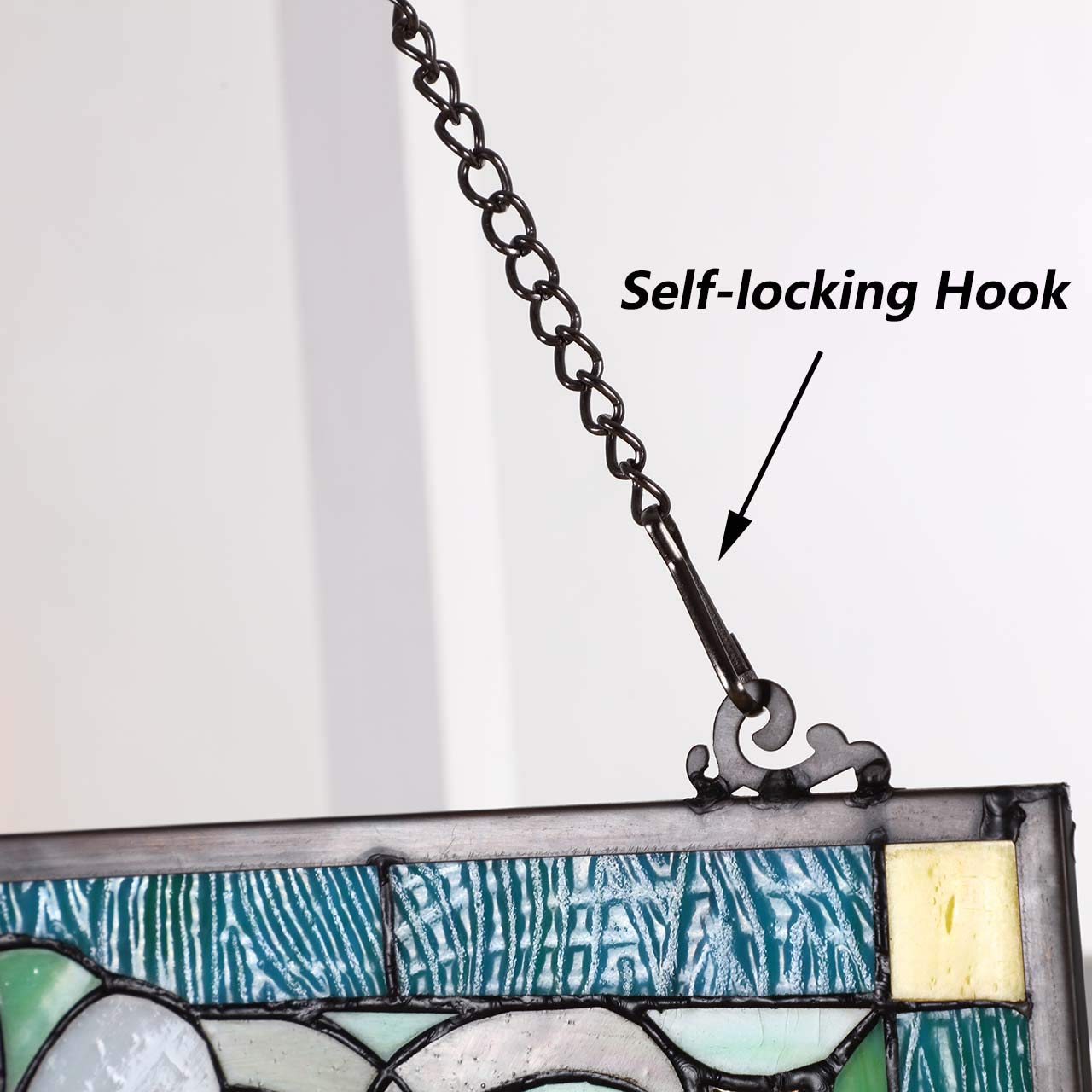 Bieye Metal Chain with Safety Hooks for Tiffany Style Stained Glass Window Panel Hangings, 30 inches Long Black Electrophoretic Coating, Chain001