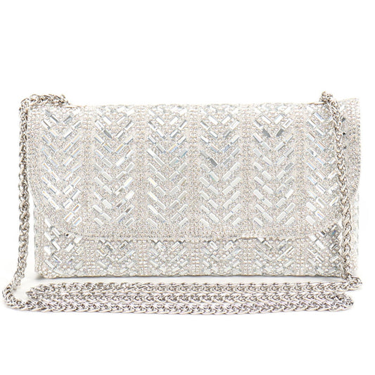 LUKLUKTAISUN 2026 Rhinestones Clutch Purses for Women 3d Evening Bags PU Leather Handbag for Cocktail Prom Party Wedding(Silver)