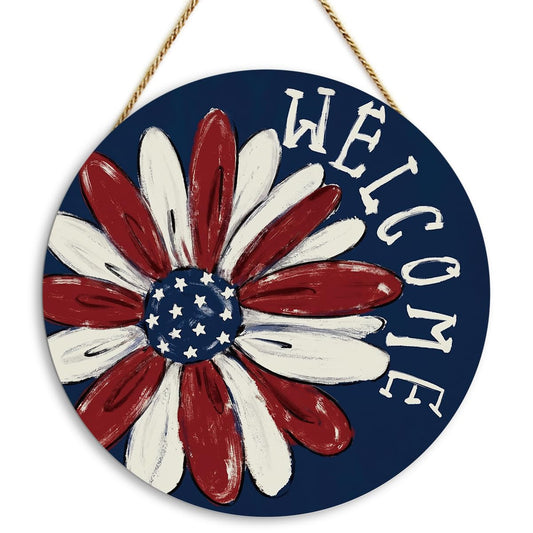 250 Anniversary Wreath Door Sign Patriotic Wreath Door 4th of July Floral Welcome Door Sign Independence Wooden Wall Decor Hanging Sign for Home Porch Outdoor Indoor Decor 10 x 10 inch