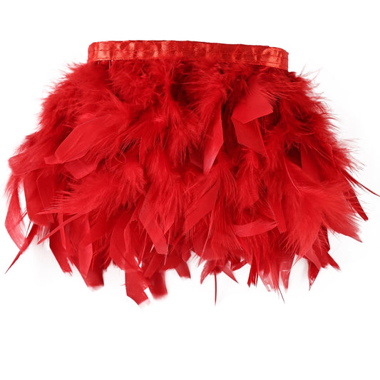 Daieeparty Red Turkey Feathers Trim Fringe 5Yard 4-6inch for Party Clothing DIY Sewing Craft Wedding Dress Decoration Natural Fluffy Turkey Feather Trim