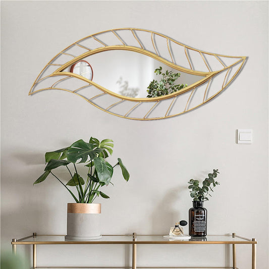 ironsmithn Leaf Teardrop Mirror, Gold Decorative Wall Mirror with Metal Frame, 45" x 18.5" Wall Mounted Mirrors for Bathroom Vanity Living Room Bedroom Fireplace