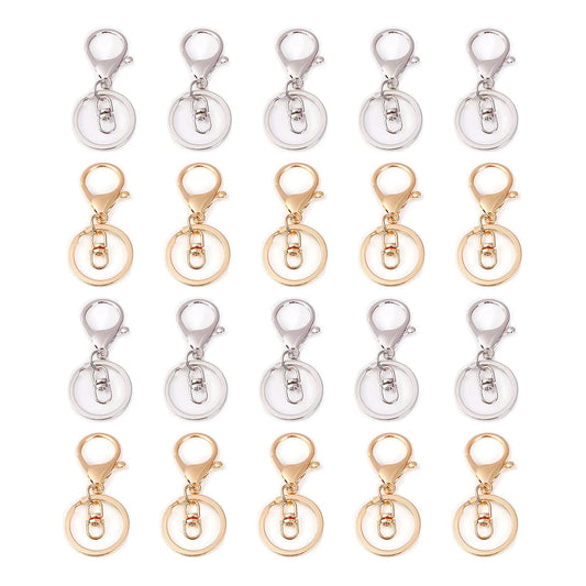 Lobster Claw Clasp Key Chain Rings Kit-20 PCS Clasps Lanyard Snap Hooks with Split Key Rings, Gold/Silver Keychain Clip Hooks Keychain Ring Carabiner Buckles for Leather Crafts DIY Project- 2 Color