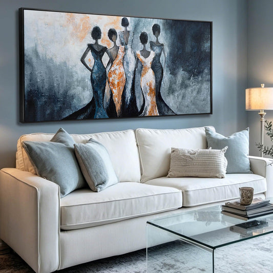 Black Girl Wall Art,Women Canvas Posters Wall Decor,Black And Blue Photo Pictures Prints,Framed Arts for Home Living Room Bedroom 24"x48"