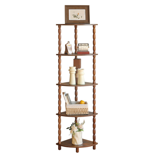 MaxSmeo Corner Shelf, 5-Tier Corner Bookshelf for Small Spaces, Stylish Corner Storage Display Shelves for Bedroom, Bathroom, Kitchen, Living Room (Rustic Brown)