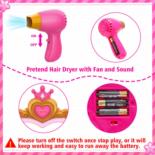 Toddler Vanity Magic Makeup Set Table & Chair Girl Toy Automatically Mirror with Music Light Pink Toys for 2 3 4 Year Old Girl Hair Salon Pretend Play Princess Dress Up Playset Valentine Gift Age 3-5