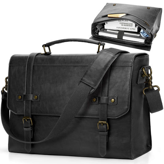 RAINSMORE Mens Messenger Bag 17 Inch Waterproof Vintage Leather Laptop Briefcase Large Laptop Bag Satchel Bag Computer Shoulder Bag for Office Business Travel College,Brown
