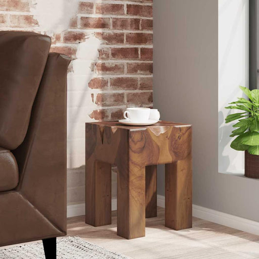 Gecheer Rustic Solid Teak Stool - Handmade Footrest/Side Table, Unique Design, 30x30x40 cm