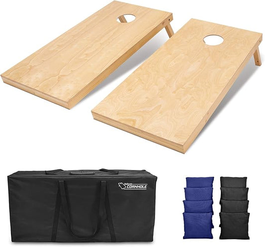 GoSports Regulation Size Wooden Cornhole Set with Natural Wood Finish - Includes Carrying Case
