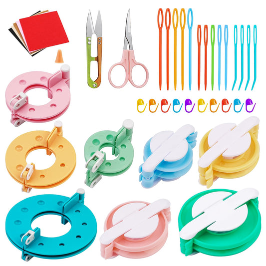 FTEVEN 41Pcs Pom Pom Maker, 8 Size Pompom Maker Kits with Warped Head Scissor and Instruction, Used for Fluff Ball Weave DIY Crochet Knitting, Pom Pom Maker for Yarn Knitting Craft Project