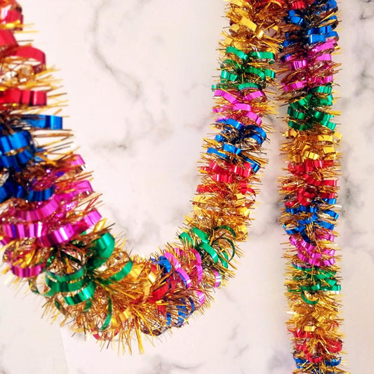 33Ft Christmas Tinsel Garland Shiny Thick Tinsel Decor Xmas Tree Decorations Metallic Twist Foil Garland for Birthday Teachers' Day Thanksgiving Day Indoor Outdoor Party Supplies - Colourful 2