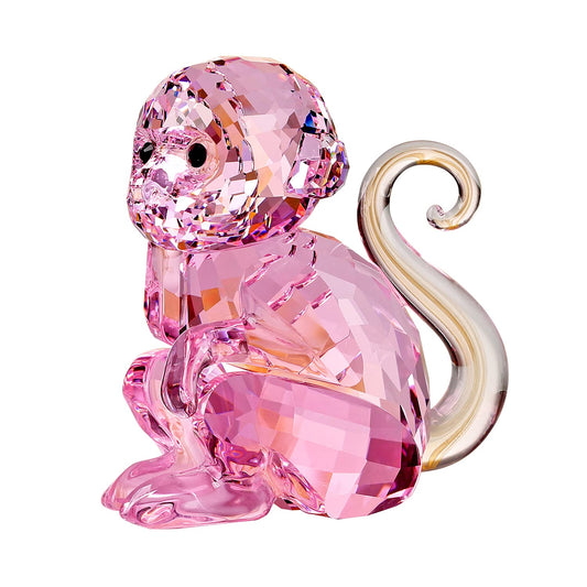 DOJOZ Crystal Little Monkey Animals Lovely Craft Decorations for Home Ornaments Christmas Collectible Birthday Gifts Figurines (Pink)