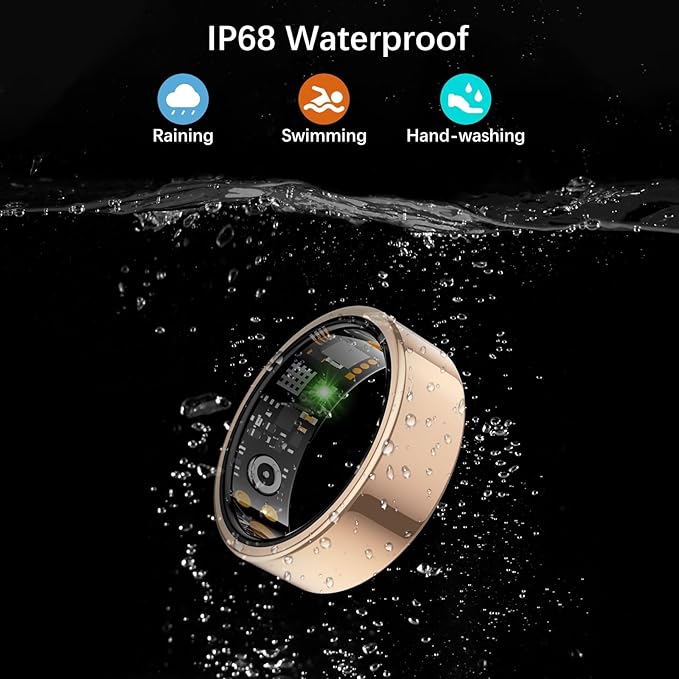 Smart Health Ring for Women Men, Fitness Tracker Ring with Heart Rate, Blood Oxygen, Sleep Tracker, Step Tracker, No Subscription Fee, IP68 Waterproof Smart Ring for iPhone & Android (Rose Gold, 13#)