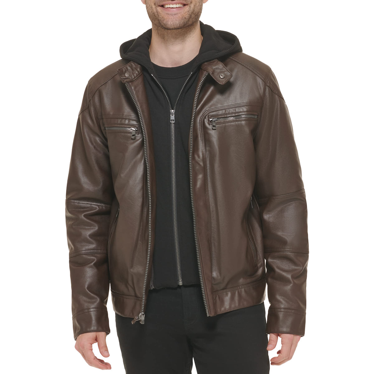Calvin Klein Men’s Motorcycle Jacket With Removable Hoodie