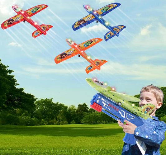 BAREEK 3 Pack Airplane Launcher Toy for Kids 13" Led Foam Glider Catapult Plane Kids Outdoor Toy 2 Flight Mode Foam Led Airplanes Outdoor Flying Toy 3 4 5 6 7 8 9 10 11 12 Old Boys Girls Birthday Gift
