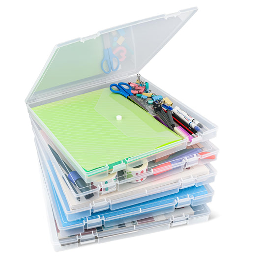 OUPSAUI 12x12'' Scrapbook Paper Storage, 5 Pack Board Game Storages, Stackable Paper Storage for Magazine, Art Supplies, Files, Photo, Vinyls, Crafts