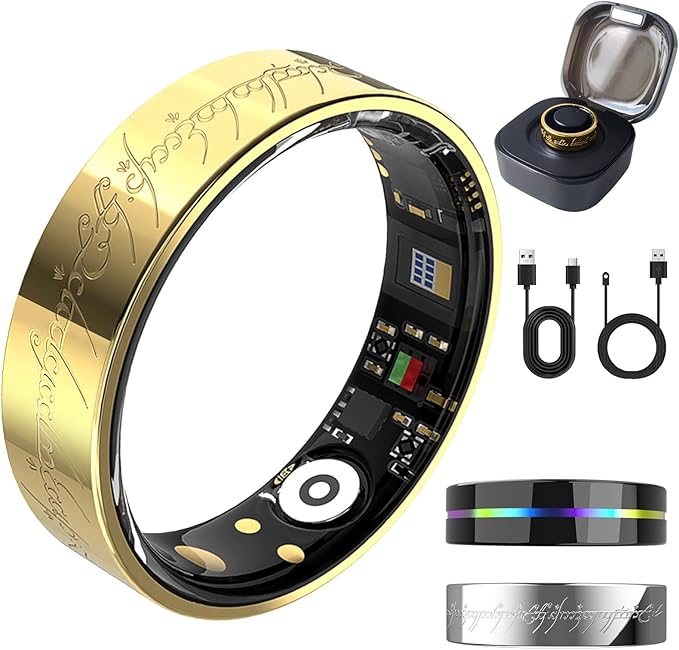 Ultra Smart Ring for Women Men,Health Fitness Tracker with Sleep/Blood Pressure/Oxygen Monitoring, Heart Rate & Activity Tracking,IP68 Waterproof, 5+Day Battery,No Subscription Fee 1-Gold 10