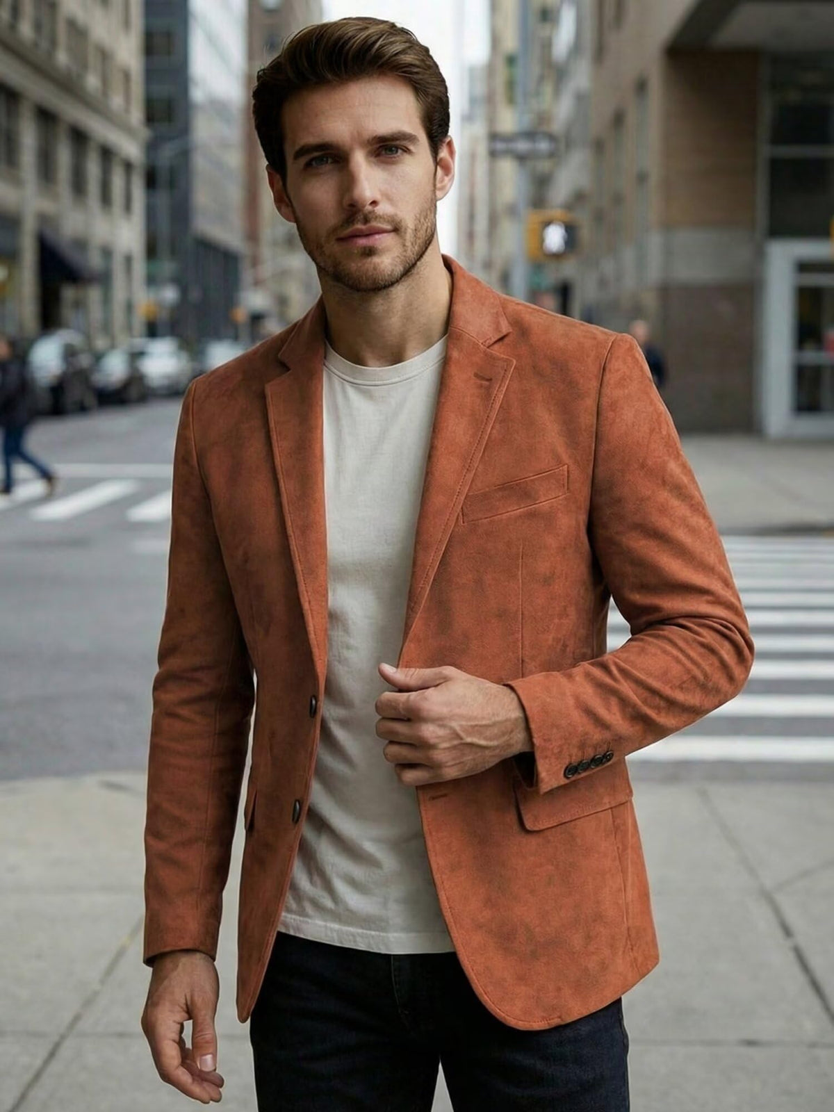 Mens Suede Jacket Sports Coats for Men Western Cowboy Style Faux Leather Suede Blazer for Men Business Work Daily Lightweight Mens Suit Jacket Coffee, M