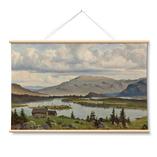 HUARCEY Extra Large Landscape Canvas Wall Art 36x54 Inch, Vintage Mountain Lake Scenery Hanging Canvas Print with Wooden Frame, Rustic Nature Wall Decor for Living Room, Bedroom, Office