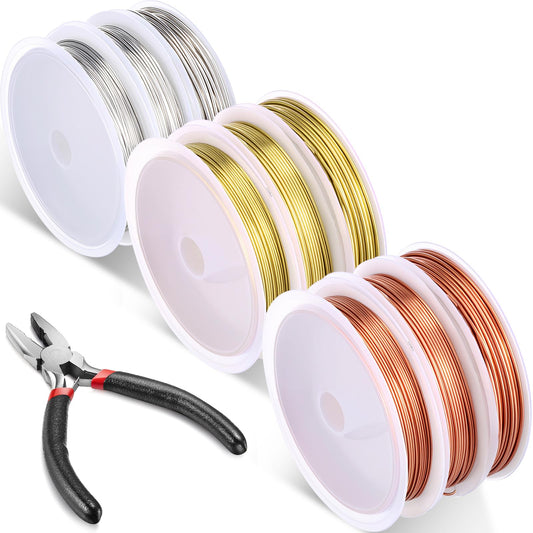 Flutesan 9 Rolls Jewelry Wire for Jewelry Making 18 20 22 Gauge Gold Silver and Copper Tarnish Resistant Beading Copper Wire for Beads Making Arts Crafts with Cutting Pliers