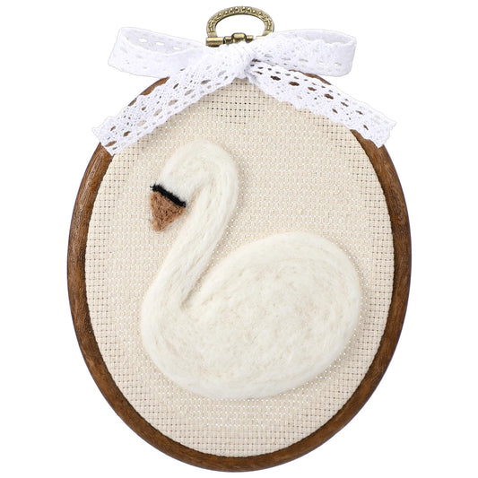 Novabright Felted Swan Nursery Wall Decor Farmhouse Decor 6 Inch Cute Vintage Handmade Wool Swan Embroidery Hoop for Nursery Bathroom Living Room Bedroom