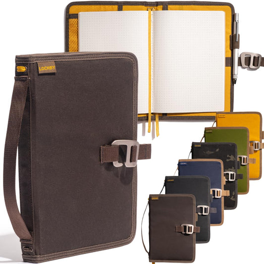 LOCHBY® Field Journal | Planner Cover | Water Resistant Waxed Canvas | Pen Loop | Included Tomoe River Notebook | Perfect for Travel, Art, Bullet Journal