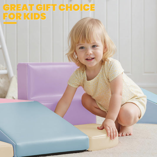 Hoohtoot Foam Climbing Blocks for Toddlers: 6-Piece Soft PU Leather Set - Indoor Climbing and Crawling Toys - Baby Play Gym - Kids Learning Play Structure for Preschool