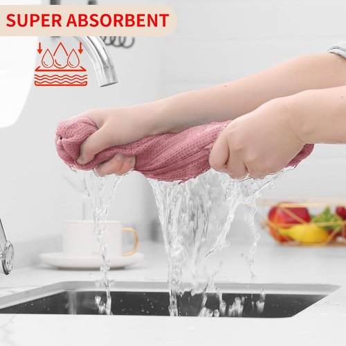 Homaxy Kitchen Dish Towels - Ultra Soft 100% Cotton Waffle Weave, Quick Drying, 13 x 28 Inches, 12-Pack in Dried Rose