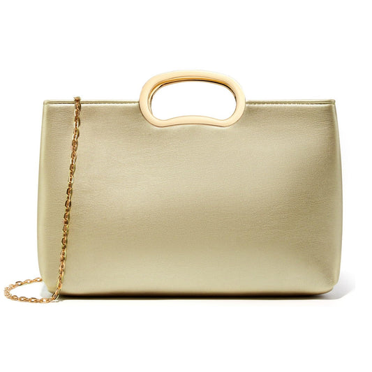 DETARA Clutch Purses for Women Cut Out Handle Clutch PU Leather Evening Bag Elegant Purse for Women Formal Wedding Party (Gold P032G)