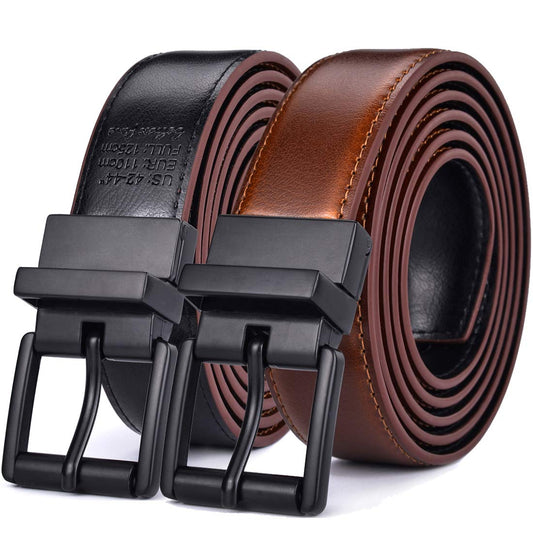 Beltox Men’s Belts Dress Casual Reversible Leather 1.1” w Roller Buckle Rotated(Black/Brown w Black Buckle, 38-40)